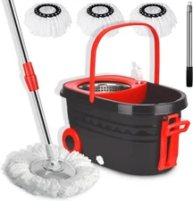 360° FLOOR MAGIC SPIN MOP BUCKET SET,ADJUSTABLE HANDLE WITH 3 FREE REFILLS
