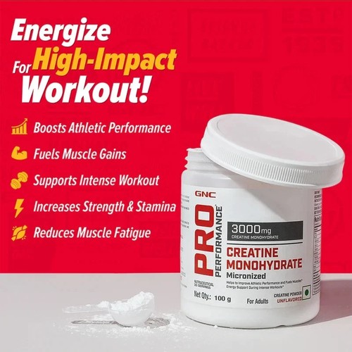 GNC Pro Performance Creatine Monohydrate Unflavoured 100gm Micronized FREE SHIP - Picture 2 of 7