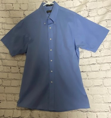 Arrow Mens Button Down Shirt 16 Large Blue Wrinkle Free Half Sleeve Lightweight