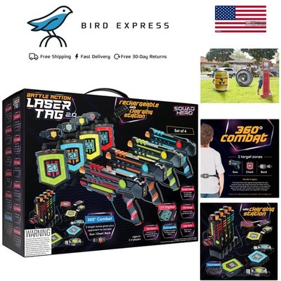 Rechargeable Laser Tag Set of 4 with LCDs 360° Sensors Kids Adults Family Game
