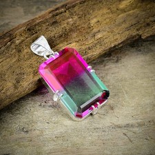 Bi-Color Tourmaline Gemstone 925 Sterling Silver Jewelry Pendant 1.77