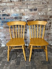 Pair Farmhouse Pine Dining Chairs Spindle Back Country kitchen Chairs