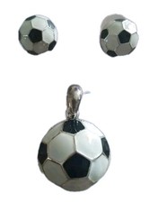 Soccer Ball Pierced Earrings and pendant set N88 Silvertone Sports Jewelry