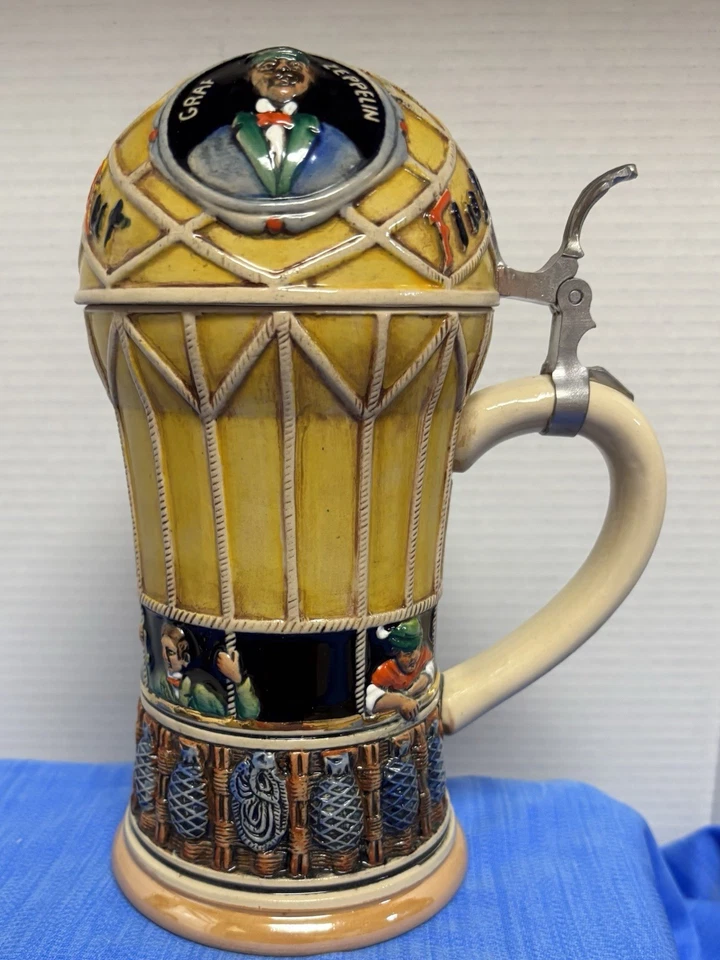 Vintage Corzelius West German Stein - 11” -Graf Zeppelin Yellow Hot Air Balloon - Image 4 of 4