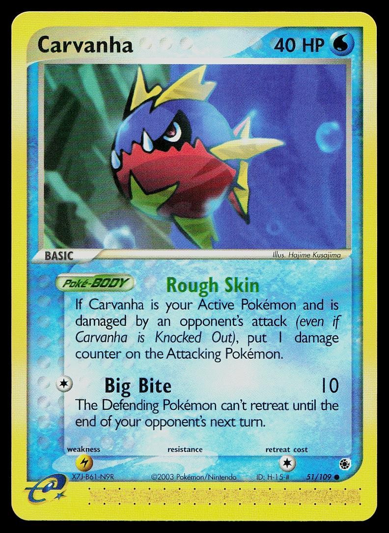 Pokemon Card Ruby & Sapphire Carvanha 51/109 Common