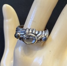 1997 Three Stone Ring Light Blue Gemstones 925 Sterling Silver 5.9g