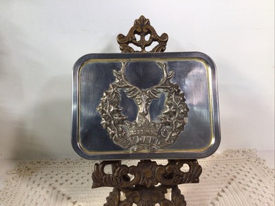 ByDand  Tobacco/Cigarette Box Tin With Deer Head  Crown Scrolling ~Silver/ Gold