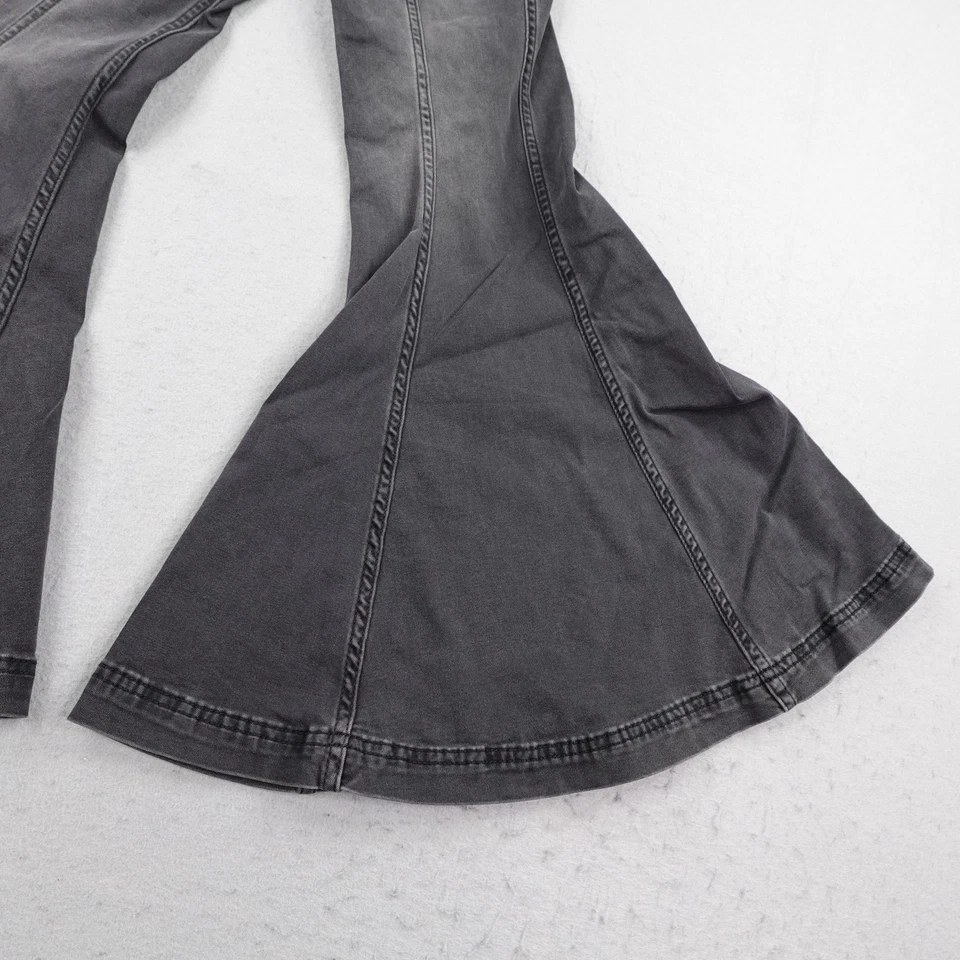 Free People Pants Womens 24 Black Extreme Flare Bell Bottoms Boho Faded Stretch - Image 4 of 4