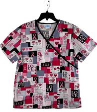SB SCRUBS Women's Pink Heart Breast Cancer Ribbon SCRUB TOP Small