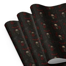 Skull Bat Roses Wrapping Paper Gothic Horror Gift Wrap Sheets Holiday