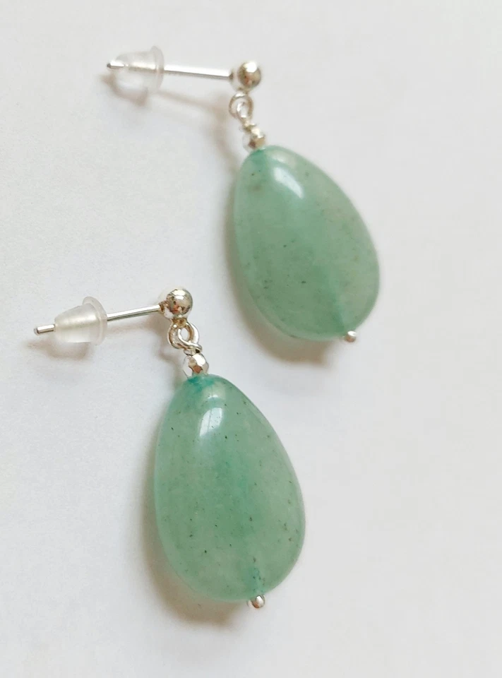 Orecchini pendenti in argento 925 con avventurina naturale a goccia ed ematite  - Immagine 2 di 4