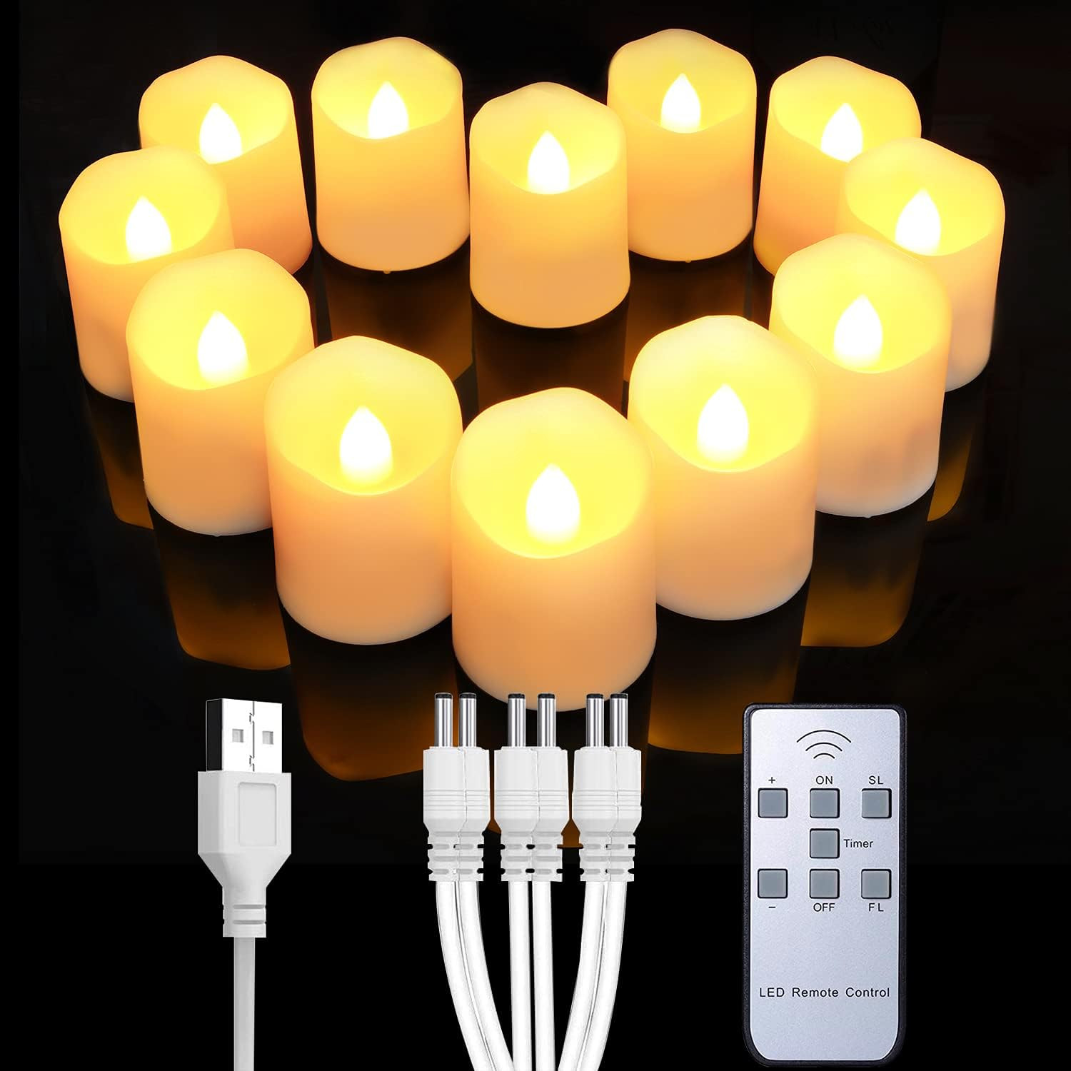 Candele LED Votive Ricaricabili USB 12 Pack - Telecomando e Timer 24h