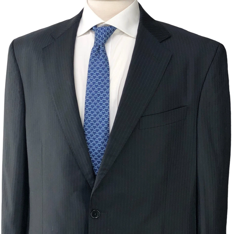 Lubiam LBM 1911 Mens Size 44L Suit Drop 5 Black Pinstripe Reda Wool *TINY FLAW - Image 3 of 4