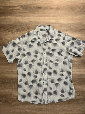 Travis Matthew Light Blue Leaf/Seed Short Sleeve Button Up T-Shirt, Size Large