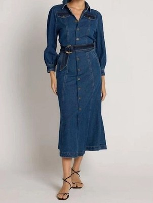 Cleobella Naya Midi Dress Denim Women s Sz Small Pockets Blue $300 NEW