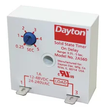 Dayton 2A560 Single Function Encapsulated Timing Relay, Square, On Delay, 1