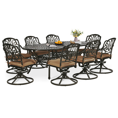 9-Piece Patio Dining Set Outdoor Patio Table and Chair Set W/ Oval table seats 8
