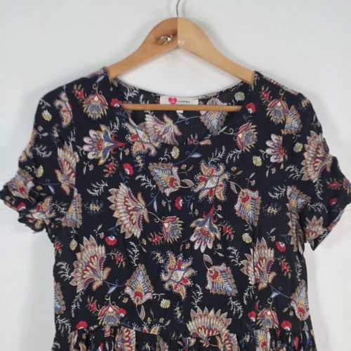 Koton womens dress size 40 aus 10 shift black floral short sleeve viscose 070256 - Picture 2 of 8