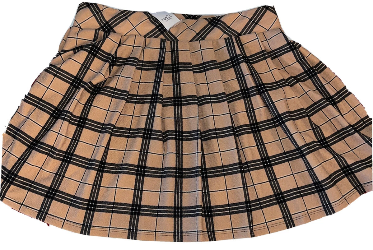 NEW 2XL Rue 21 Tan Black PLAID Pleated Mini Skirt Schoolgirl Y2K