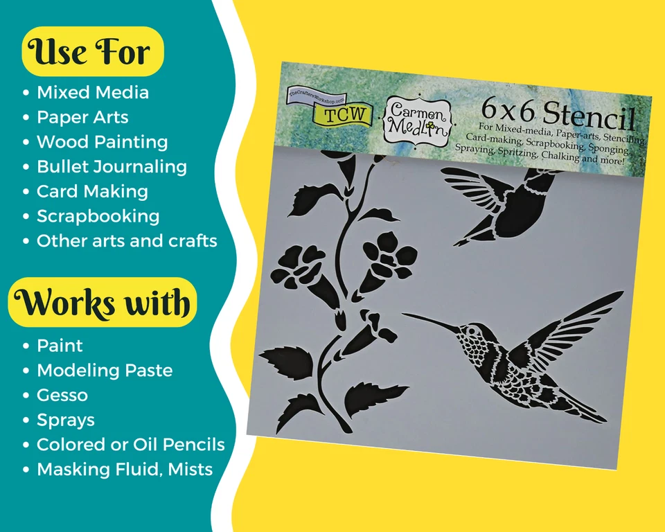 Plantilla de colibríes flores pájaros para medios mixtos plantillas de arte plantilla reutilizable Foto 2 de 4