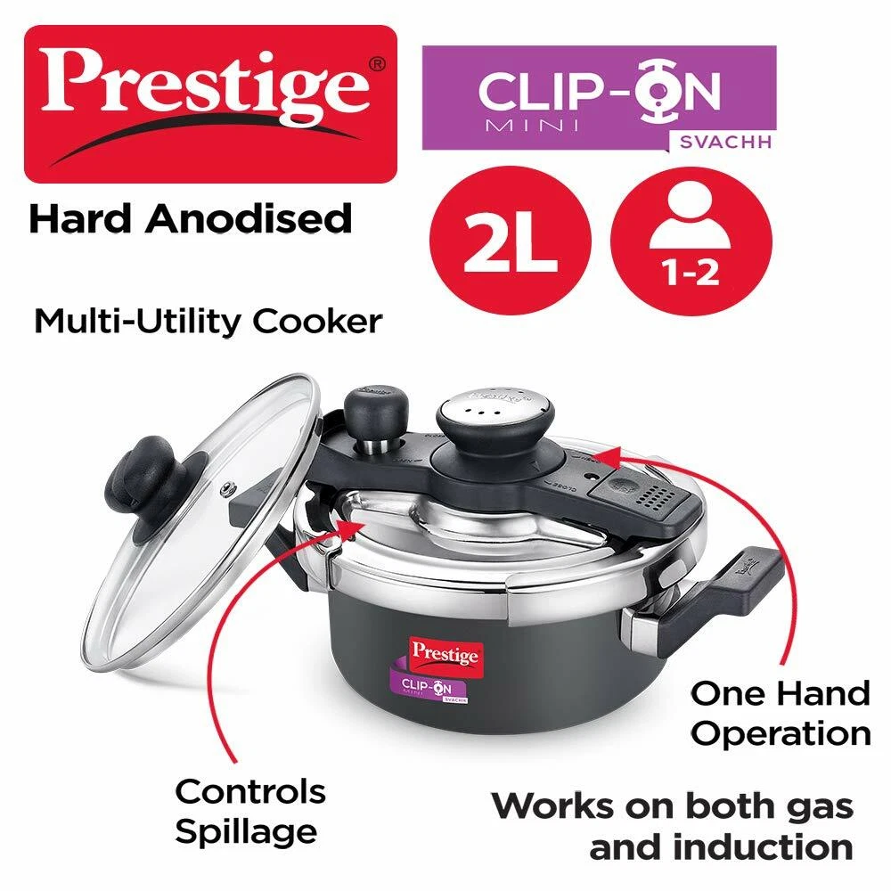Prestige Svachh Clip on Mini Hard Anodized 2 Litre Pressure Cooker