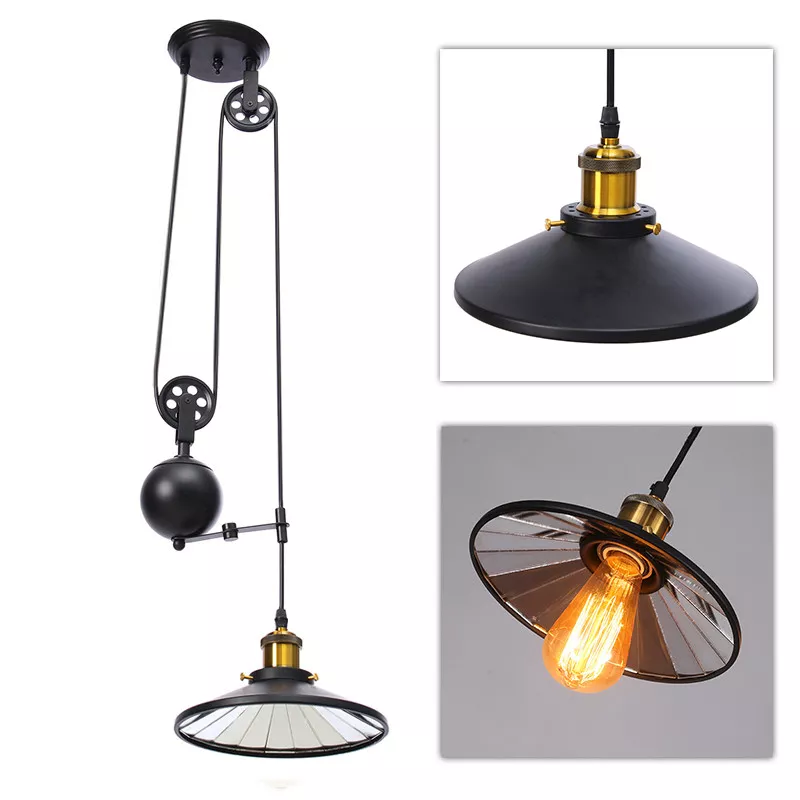 Retro Vintage Industrial Hanging Ceiling Light Pendant Retractable Pulley Lamp