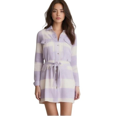 Sanctuary Brushed Plaid Shirtdress in Wisteria Check size M NWT