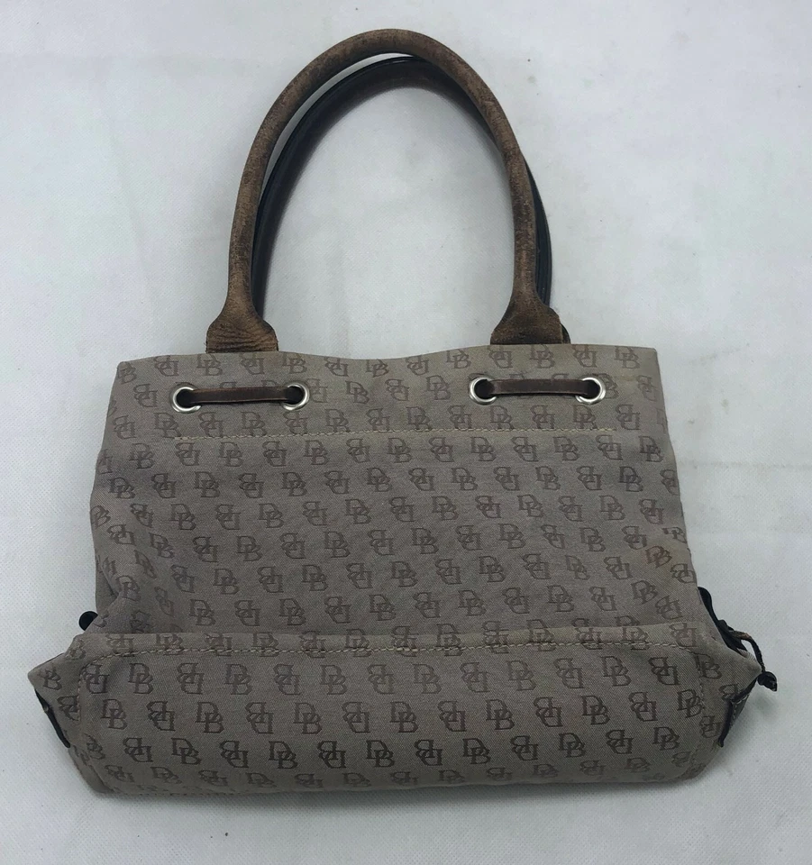 Dooney Bourke Designer Handbag Beige And Brown Canvas Bag With Tassels - Image 2 of 4