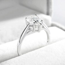2ct Pear Cut Real Moissanite Engagement Ring 925 Sterling Silver Solitaire Band