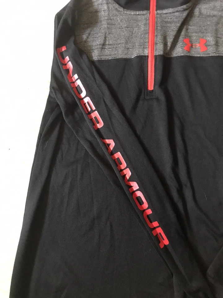 Under Armour Long Sleeve Heatgear Shirt Junior Youth Large Black Gray & Red Logo - Image 3 of 4