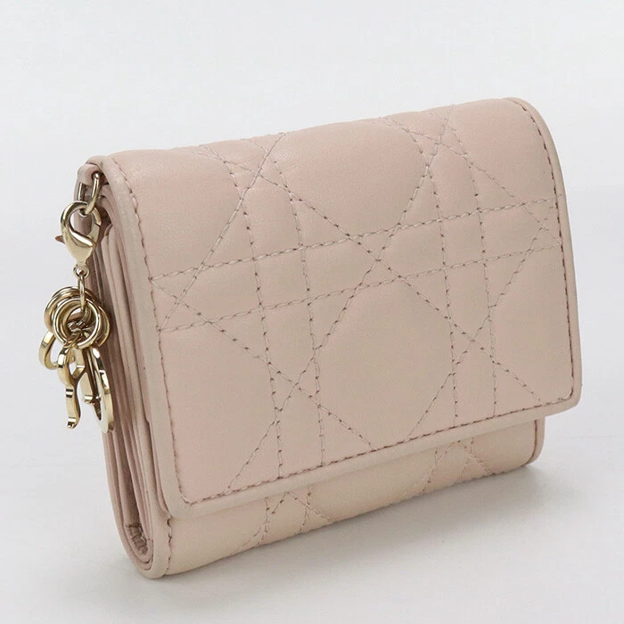 Christian Dior S0181 ONMJ Lotus Lady Dior Portefeuille Tri pli en peau d'agneau rose femme