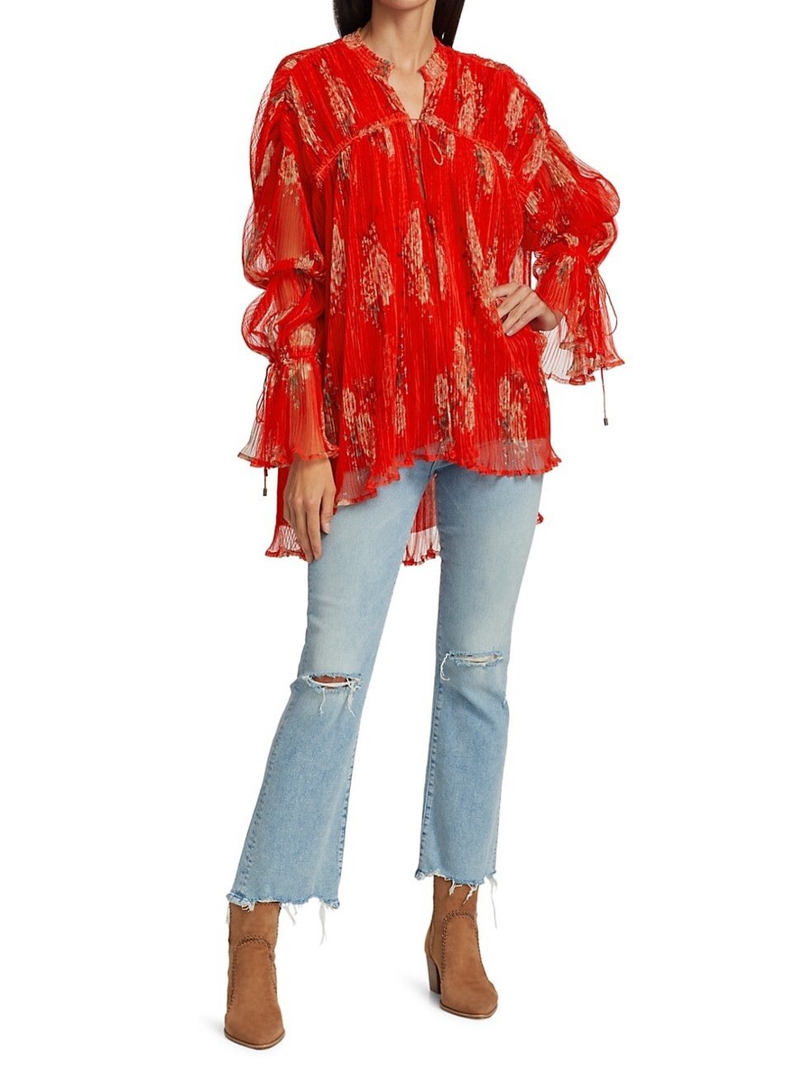 Free People Women's Dahlia Bell Sleeve Floral Tunic Pop Combo SZ S