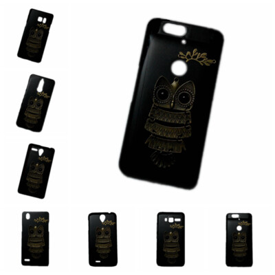 For Various Phones 3D Cute Retro Metal Owl Branch Black Back Hard Case Cover