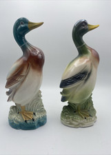 COLORFUL PAIR CERAMIC MALLARD DUCK FIGURINES MALE  FEMALE JAPAN 10.75  