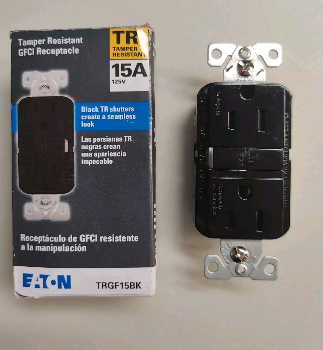 Eaton Tamper Resistant GFCI Receptacle TRGF15BK-BX-LW, Black | eBay