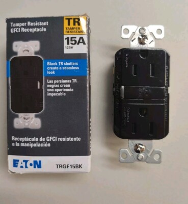 Eaton Tamper Resistant GFCI Receptacle TRGF15BK-BX-LW, Black | eBay