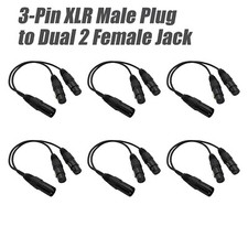 6PC 3-Pin XLR Male to Dual 2 Female Jack Y Splitter Mic DJ Cable Adaptor 16 AWG