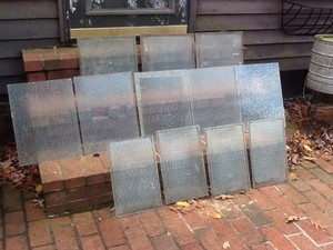 12 Used Vintage Printed Frosted Glass Replacement Door Panels - Very Good