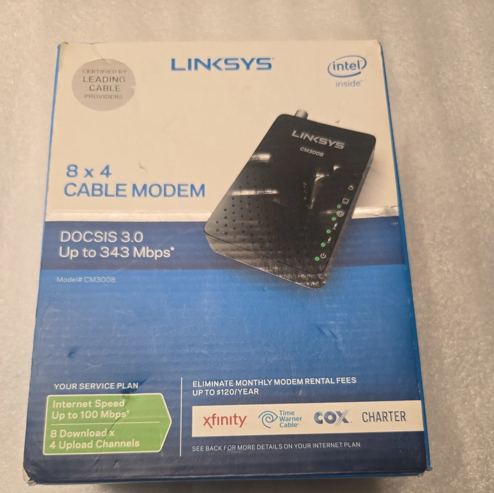LINKSYS CM3008 8 x 4 Cable Modem DOCSIS 3.0, 343 Mbps New Open Box - Image 4 of 4