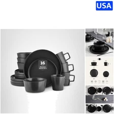 Sophisticated 16 Piece Black Matte Dinnerware Set - Perfect for Entertaining