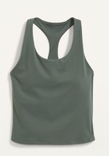 Old Navy Powersoft Racerback Crop Tank Top Built in Bra Olive Green Size Small