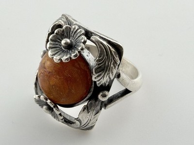 NE Niels Erik From Denmark Sterling Silver Amber Floral Ring Size 6 Weighs 6.7g