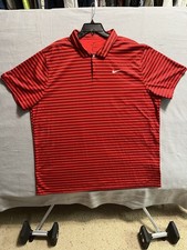 Men  s Nike Dri Fit 3XL Polo Red Stripes Short Sleeve Shirt 100 Polyester