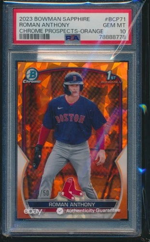 PSA 10 ROMAN ANTHONY 2023 Bowman Chrome SAPPHIRE ORANGE REFRACTOR/50 RC GEM MINT