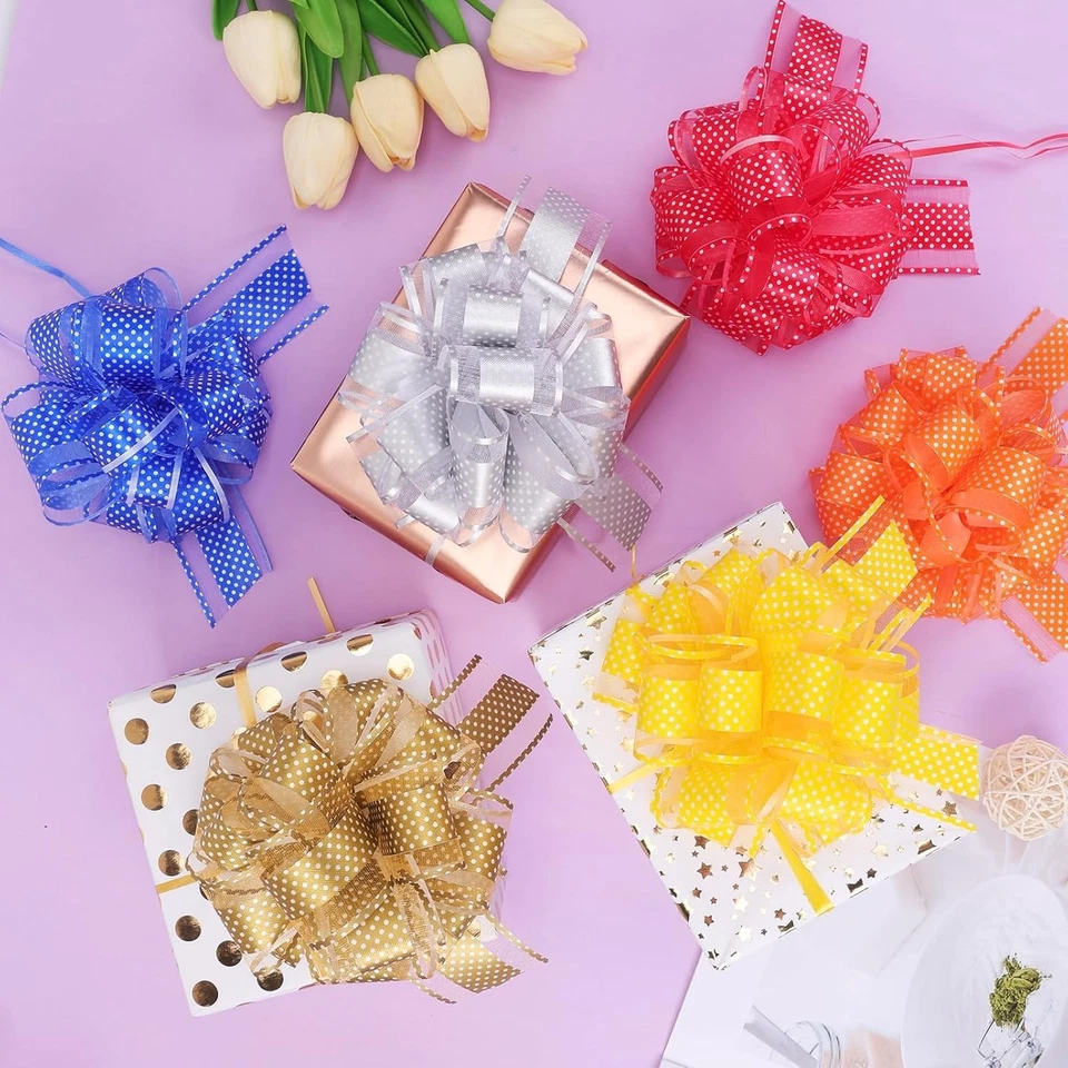 24 шт. большие банты для подарочной упаковки, 12 цветов 6 дюймов 24 шт. - 6 дюймов в горошек - Изображение 4 из 4