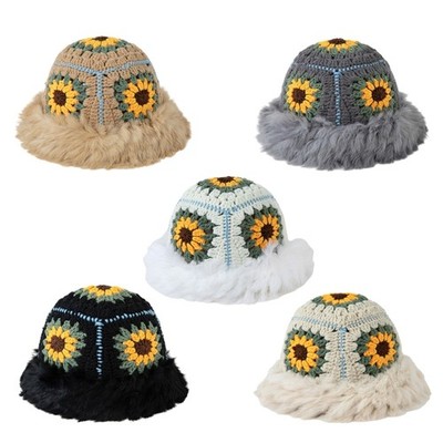 Handmade Crochet Knitted Hat Flower Pattern Hat Fashionable Unique Warm Hat