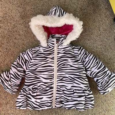 Baby Togs Zebra Print Puffer Coat Jacket Baby Girl Sz 6-9 M Hooded