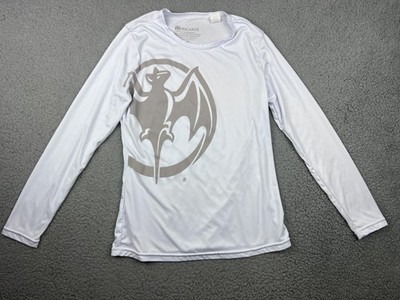 Bacardi Shirt Mens Medium White Long Sleeve Bat Logo Graphic Tee Rum Promo
