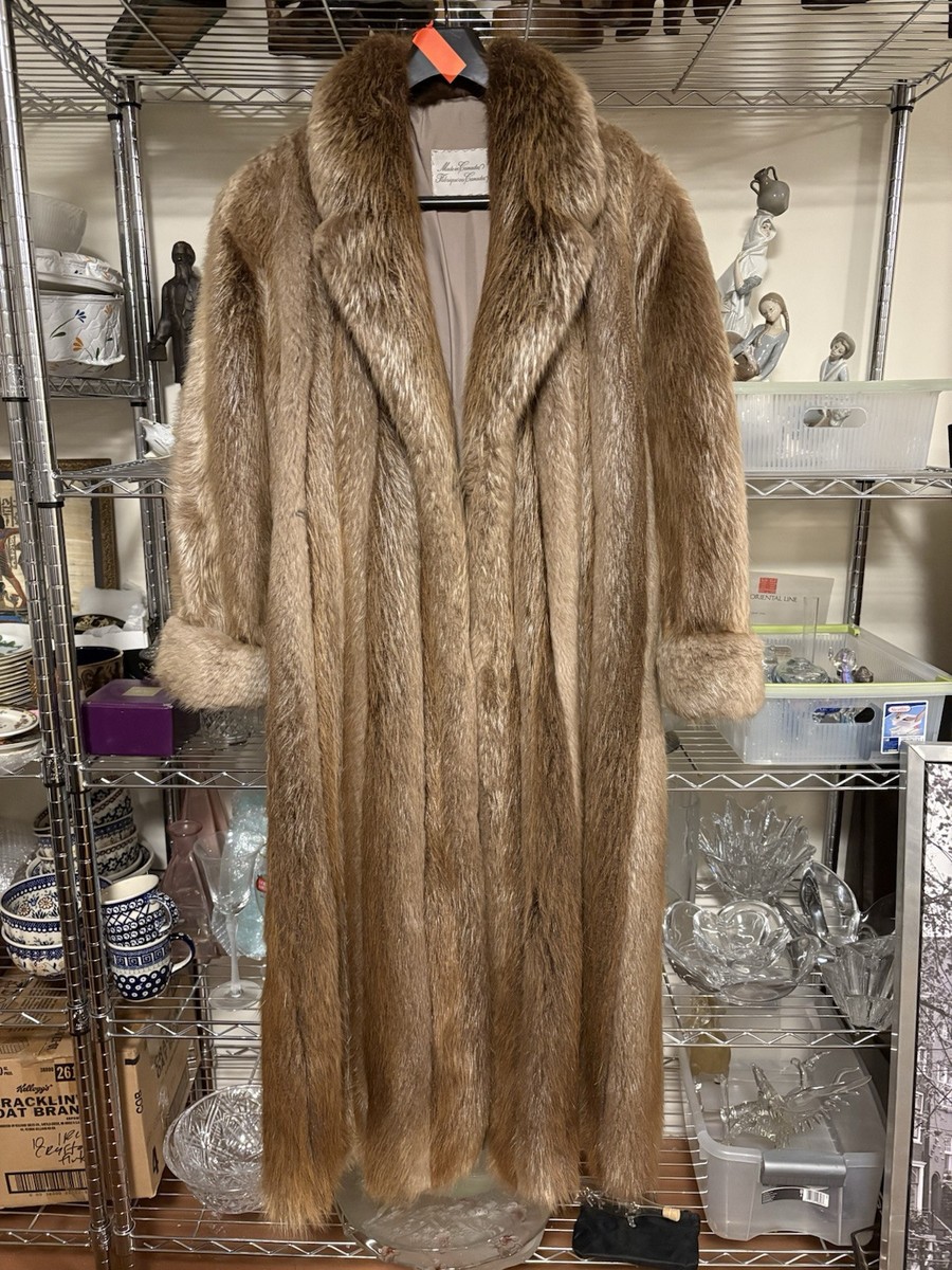 Vintage Full Length Saga Fox Fur Trench Coat: Silver & Cream