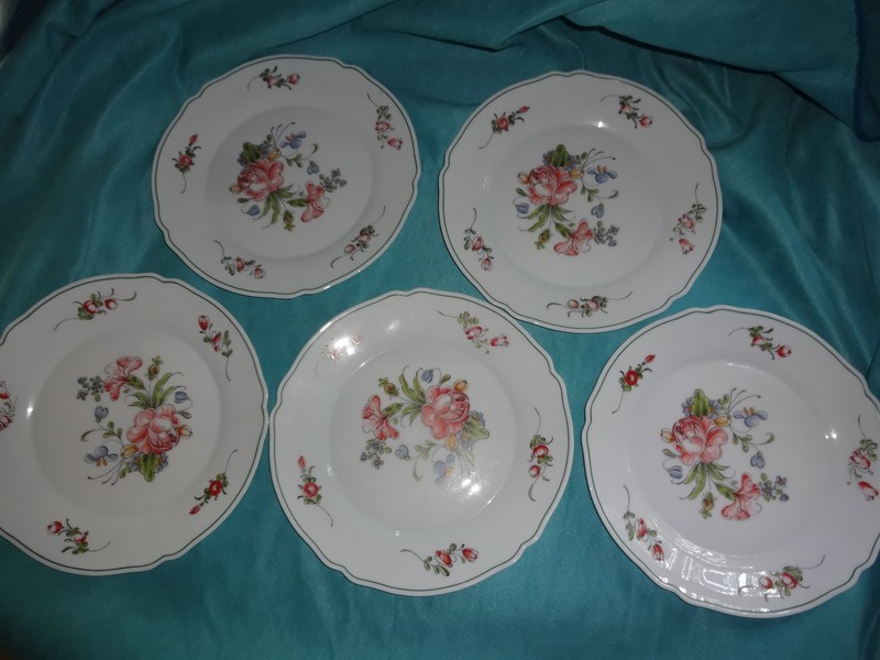5-Vintage Arcopal Arc France Provincial Floral 10" Dinner Plates scalloped edge